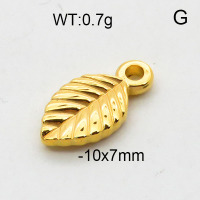 304 Stainless Steel Pendant & Charms,Leaves,Polished,Vacuum plating gold,7x10mm,about 0.7g/pc,5 pcs/package,6AC300560aahj-906