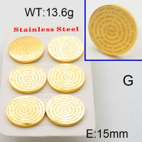 304 Stainless Steel Ear Studs,Amen,Polished,Vacuum plating gold,15mm,about 13.6g/package,3 pairs/package,6E2004877abmm-906