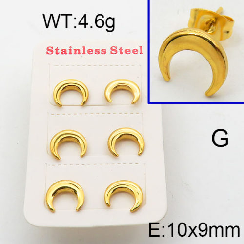 304 Stainless Steel Ear Studs,Horn,Polished,Vacuum plating gold,10mm,about 4.6g/package,3 pairs/package,6E2004880bbmj-906