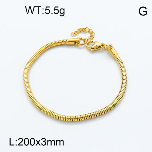 304 Stainless steel Bracelet Making,Round snake chain,Lobster Claw  Clasps,Polished,Vacuum plating gold,L:200mm,W:3mm,T:30mm,about 5.5g/pc,3 pcs/package,3B2001689aajl-066