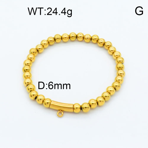 304 Stainless steel Bangle Making,Round beads,Hanger Links,Polished,Vacuum plating gold,Bead:6mm,about 24.4g/pc,3 pcs/package,3B2001691bbml-066