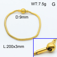 304 Stainless steel Bracelet Making,Round snake chain,European Magnetic Clasps,Polished,Vacuum plating gold,L:200mm,W:3mm,Round Magnetic Clasps:9mm,about 7.5g/pc,3 pcs/package,3B2001699vbnl-066