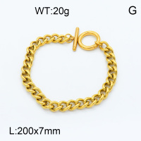 304 Stainless steel Curb Chain Bracelet Making,Side Chain,Toggle Clasps,Polished,Vacuum plating gold,L:200mm,W:7mm,about 20.0g/pc,3 pcs/package,3B2001703aakl-066