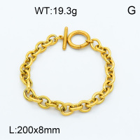 304 Stainless steel Bracelet Making,Cable Chains,Toggle Clasps,Polished,Vacuum plating gold,L:200mm,W:8mm,about 19.3g/pc,3 pcs/package,3B2001707baka-066