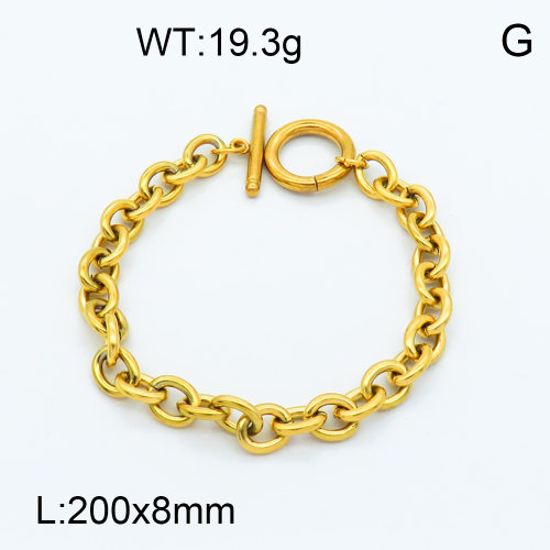 304 Stainless steel Bracelet Making,Cable Chains,Toggle Clasps,Polished,Vacuum plating gold,L:200mm,W:8mm,about 19.3g/pc,3 pcs/package,3B2001707baka-066