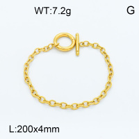304 Stainless steel Bracelet Making,Cable Chains,Toggle Clasps,Polished,Vacuum plating gold,L:200mm,W:4mm,about 7.2g/pc,3 pcs/package,3B2001709avja-066