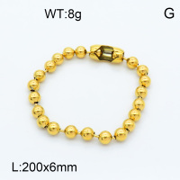304 Stainless steel Bracelet Making,Ball Bead chains,Connector Clasp Fasteners Connectors,Polished,Vacuum plating gold,L:200mm,Bead:6mm,about 8.0g/pc,3 pcs/package,3B2001711baka-066