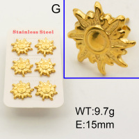 304 Stainless Steel Ear Studs,Sun,Polished,Vacuum plating gold,E:15mm,about 9.7g/package,3 pairs/package,3E2002191bhia-066