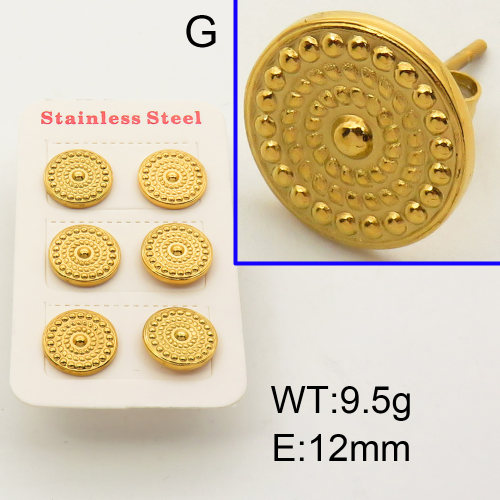 304 Stainless Steel Ear Studs,Round,Polished,Vacuum plating gold,E:12mm,about 9.5g/package,3 pairs/package,3E2002193ahlv-066