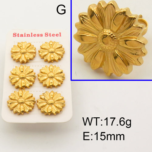 304 Stainless Steel Ear Studs,Daisy,Polished,Vacuum plating gold,E:15mm,about 17.6g/package,3 pairs/package,3E2002195ahlv-066