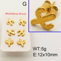 304 Stainless Steel Ear Studs,Cactus,Polished,Vacuum plating gold,E:10x12mm,about 5.0g/package,3 pairs/package,3E2002201bhjl-066