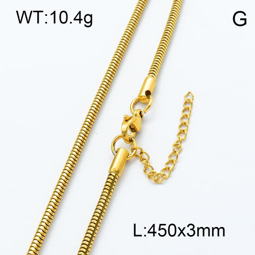 304 Stainless Steel Necklace Making,Round snake chain,Lobster Claw Clasps,Polished,Vacuum plating gold,L:450mm,W:3mm,T:50mm,about 10.4g/pc,3 pcs/package,3N2001271bbml-066