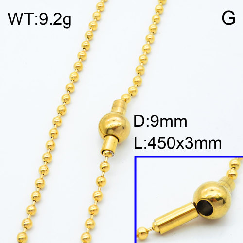 304 Stainless Steel Necklace Making,European Magnetic Clasps,Ball Bead chains,European Magnetic Clasps,Polished,Vacuum plating gold,L:450mm,W:3mm,Round Magnetic Clasps:9mm,about 9.2g/pc,3 pcs/package,3N2001273abol-066