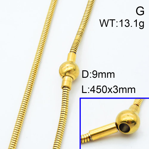 304 Stainless Steel Necklace Making,European Magnetic Clasps,Round snake chain,European Magnetic Clasps,Polished,Vacuum plating gold,L:450mm,W:3mm,Round Magnetic Clasps:9mm,about 13.1g/pc,3 pcs/package,3N2001275bvpl-066
