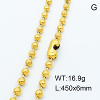 304 Stainless Steel Necklace Making,Ball Bead chains,Connector Clasp Fasteners Connectors,Polished,Vacuum plating gold,L:450mm,Bead:6mm,about 16.9g/pc,3 pcs/package,3N2001277abol-066
