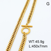 304 Stainless Steel Necklace Making,Double-sided grinding chain,Toggle Clasps,Polished,Vacuum plating gold,L:450mm,W:7mm,about 45.9g/pc,3 pcs/package,3N2001279bbov-066