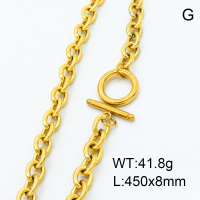 304 Stainless Steel Necklace Making,Cable Chains,Toggle Clasps,Polished,Vacuum plating gold,L:450mm,W:8mm,about 41.8g/pc,3 pcs/package,3N2001285vbnb-066