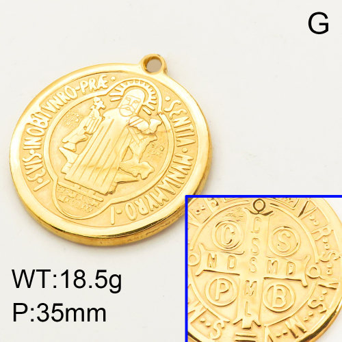 304 Stainless Steel Pendants,Faith,Polished,Vacuum plating gold,35mm,about 18.5g/pc,5 pcs/package,3P2001511aajo-066