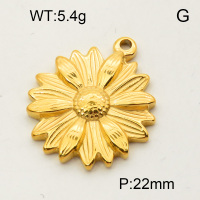 304 Stainless Steel Pendants,Daisy,Polished,Vacuum plating gold,22mm,about 5.4g/pc,5 pcs/package,3P2002149vail-066