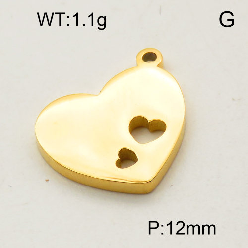 304 Stainless Steel Pendants,Heart,Polished,Vacuum plating gold,12mm,about 1.1g/pc,5 pcs/package,3P2002151vaii-066