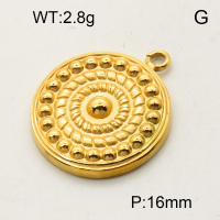 304 Stainless Steel Pendants,Round,Polished,Vacuum plating gold,16mm,about 2.8g/pc,5 pcs/package,3P2002153vail-066