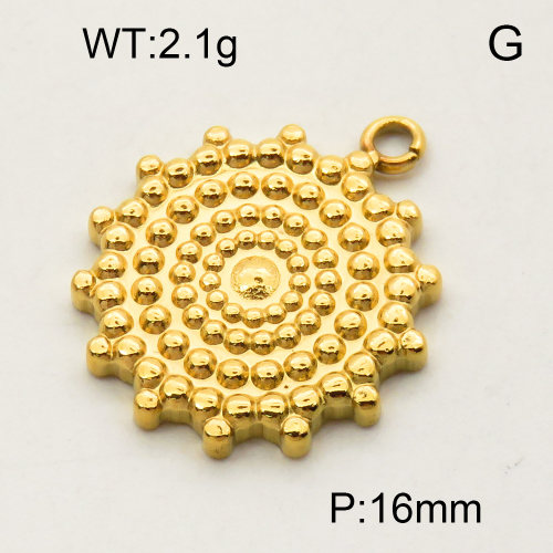 304 Stainless Steel Pendants,Flower shape,Polished,Vacuum plating gold,16mm,about 2.1g/pc,5 pcs/package,3P2002155vail-066