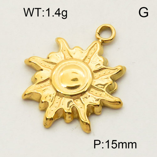 304 Stainless Steel Pendants,Sun,Polished,Vacuum plating gold,15mm,about 1.4g/pc,5 pcs/package,3P2002157aahl-066