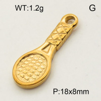 304 Stainless Steel Pendants,Tennis racket,Polished,Vacuum plating gold,P:18x8mm,about 1.2g/pc,5 pcs/package,3P2002165vaii-066