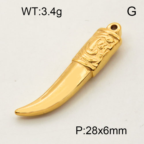 304 Stainless Steel Pendants,Knife,Polished,Vacuum plating gold,P:28x6mm,about 3.4g/pc,5 pcs/package,3P2002167avja-066