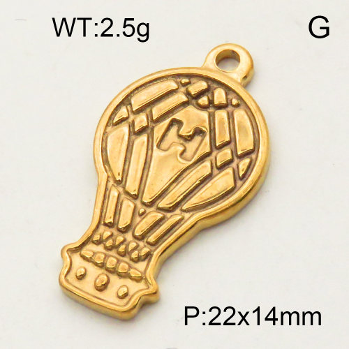 304 Stainless Steel Pendants,Hot air balloon,Polished,Vacuum plating gold,P:22x14mm,about 2.5g/pc,5 pcs/package,3P2002169vail-066
