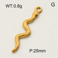 304 Stainless Steel Pendants,Snake,Polished,Vacuum plating gold,25mm,about 0.8g/pc,5 pcs/package,3P2002175vail-066