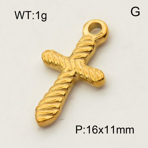 304 Stainless Steel Pendants,Cross,Polished,Vacuum plating gold,P:16x11mm,about 1.0g/pc,5 pcs/package,3P2002177vaii-066