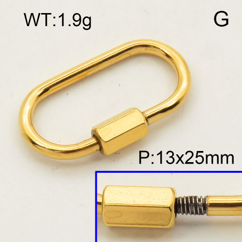 304 Stainless Steel Screw Clasps,Oval,Hexagon nut,Polished,Vacuum plating gold,P:13x25mm,about 1.9g/pc,5 pcs/package,3P2002189aakl-066