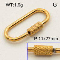 304 Stainless Steel Screw Clasps,Oval,Hemp nut,Polished,Vacuum plating gold,P:11x27mm,about 1.9g/pc,5 pcs/package,3P2002193aakl-066