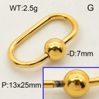 304 Stainless Steel Screw Clasps,Oval,Ball beads nut,Polished,Vacuum plating gold,P:13x25mm,Screw Clasps:7mm,about 2.5g/pc,5 pcs/package,3P2002195aakl-066
