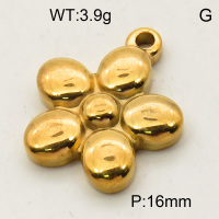 304 Stainless Steel Pendants,Flower,Polished,Vacuum plating gold,16mm,about 3.9g/pc,5 pcs/package,3P2002199vaii-066