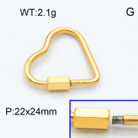 304 Stainless Steel Screw Clasps,Heart,Hexagon nut,Polished,Vacuum plating gold,P:22x24mm,about 2.1g/pc,5 pcs/package,3P2002316baka-066