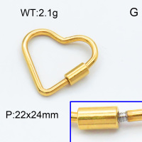 304 Stainless Steel Screw Clasps,Heart,Cylindrical nut,Polished,Vacuum plating gold,P:22x24mm,about 2.1g/pc,5 pcs/package,3P2002320baka-066