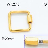 304 Stainless Steel Screw Clasps,Square,Hexagon nut,Polished,Vacuum plating gold,20mm,about 2.1g/pc,5 pcs/package,3P2002322baka-066
