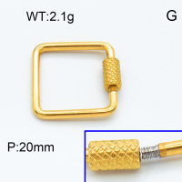 304 Stainless Steel Screw Clasps,Square,Hemp nut,Polished,Vacuum plating gold,20mm,about 2.1g/pc,5 pcs/package,3P2002324baka-066