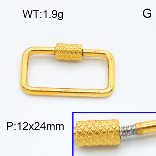 304 Stainless Steel Screw Clasps,Rectangle,Hemp nut,Polished,Vacuum plating gold,P:12x24mm,about 1.9g/pc,5 pcs/package,3P2002326baka-066