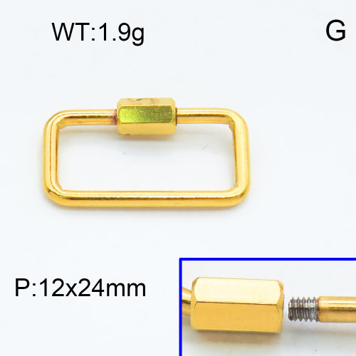 304 Stainless Steel Screw Clasps,Rectangle,Hexagon nut,Polished,Vacuum plating gold,P:12x24mm,about 1.9g/pc,5 pcs/package,3P2002328baka-066