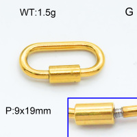 304 Stainless Steel Screw Clasps,Oval,Cylindrical nut,Polished,Vacuum plating gold,P:9x19mm,about 1.5g/pc,5 pcs/package,3P2002330baka-066