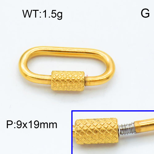 304 Stainless Steel Screw Clasps,Oval,Hemp nut,Polished,Vacuum plating gold,P:9x19mm,about 1.5g/pc,5 pcs/package,3P2002332baka-066