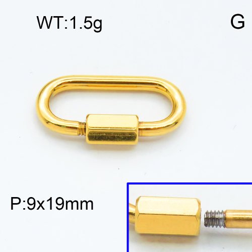 304 Stainless Steel Screw Clasps,Oval,Hexagon nut,Polished,Vacuum plating gold,P:9x19mm,about 1.5g/pc,5 pcs/package,3P2002334baka-066