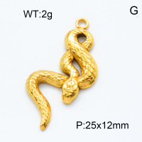304 Stainless Steel Pendants,Python,Snake,Polished,Vacuum plating gold,P:25x12mm,about 2.0g/pc,5 pcs/package,3P2002354aajl-066
