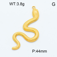 304 Stainless Steel Pendants,Python,Snake,Polished,Vacuum plating gold,44mm,about 3.8g/pc,5 pcs/package,3P2002356baka-066