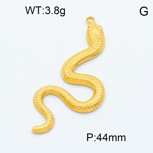304 Stainless Steel Pendants,Python,Snake,Polished,Vacuum plating gold,44mm,about 3.8g/pc,5 pcs/package,3P2002356baka-066