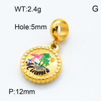 304 Stainless Steel European Dangle Beads,Epoxy,Flat round,Flamingo,Polished,Vacuum plating gold,Color,P:12mm,Hole:5mm,about 2.4g/pc,5 pcs/package,3P3000137baka-066