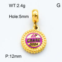 304 Stainless Steel European Dangle Beads,Epoxy,Flat round,Grape soda,Polished,Vacuum plating gold,Purple and Black,P:12mm,Hole:5mm,about 2.4g/pc,5 pcs/package,3P3000141baka-066